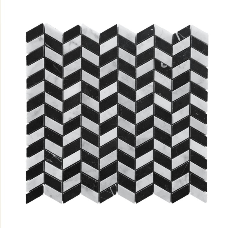 Chevron Mini Mix Nero/Carrara Mosaic 310X290 (Indent)