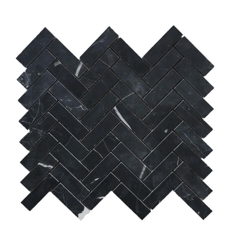 Nero Marquina Herringbone 20X64 Mosaic 250X280