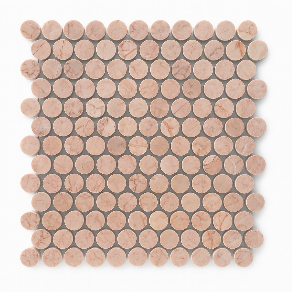 Rosso Crema Honed Penny Round 23Mm Mosaic 300X300
