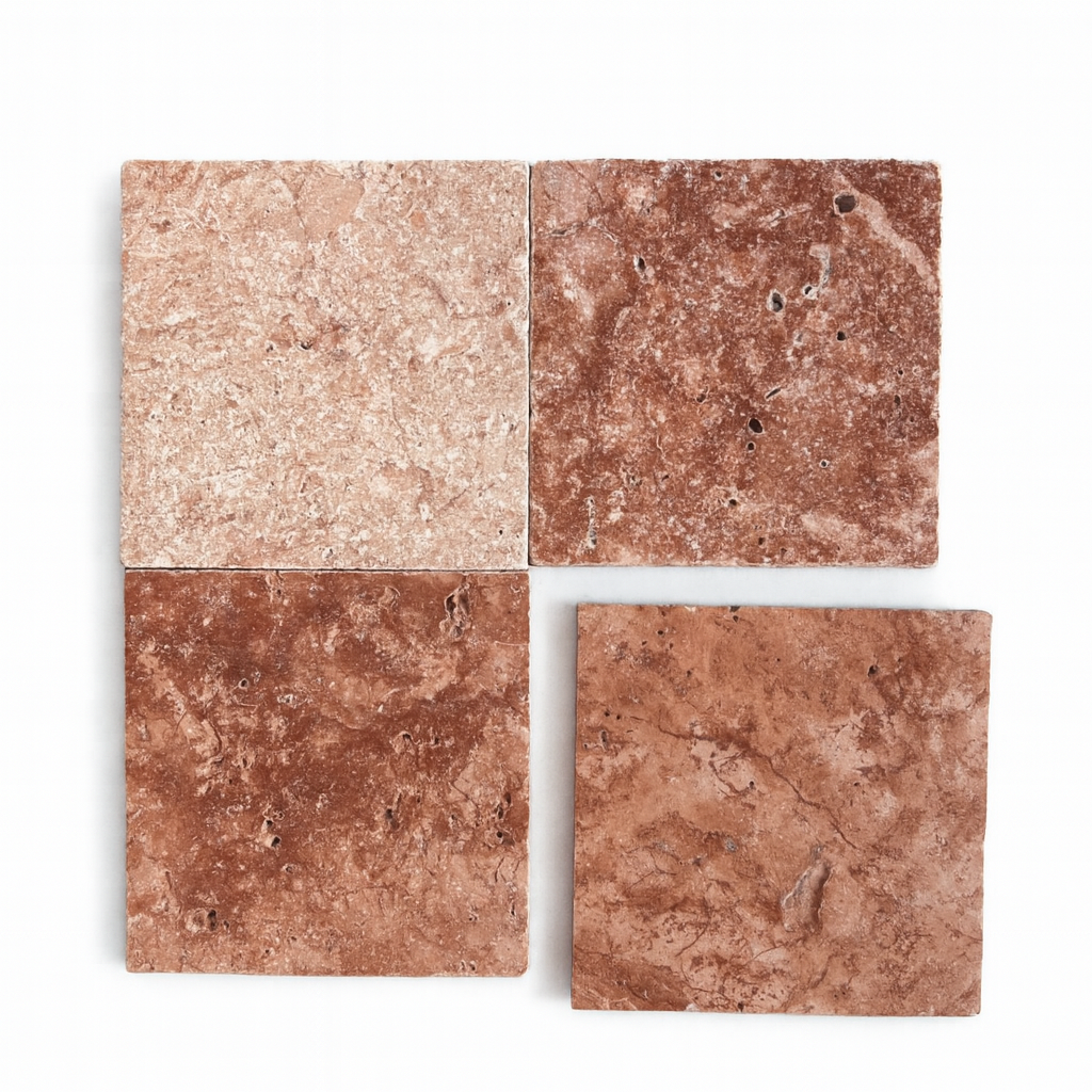 Travertine Red Unfilled & Tumbled Square Tile 150X150