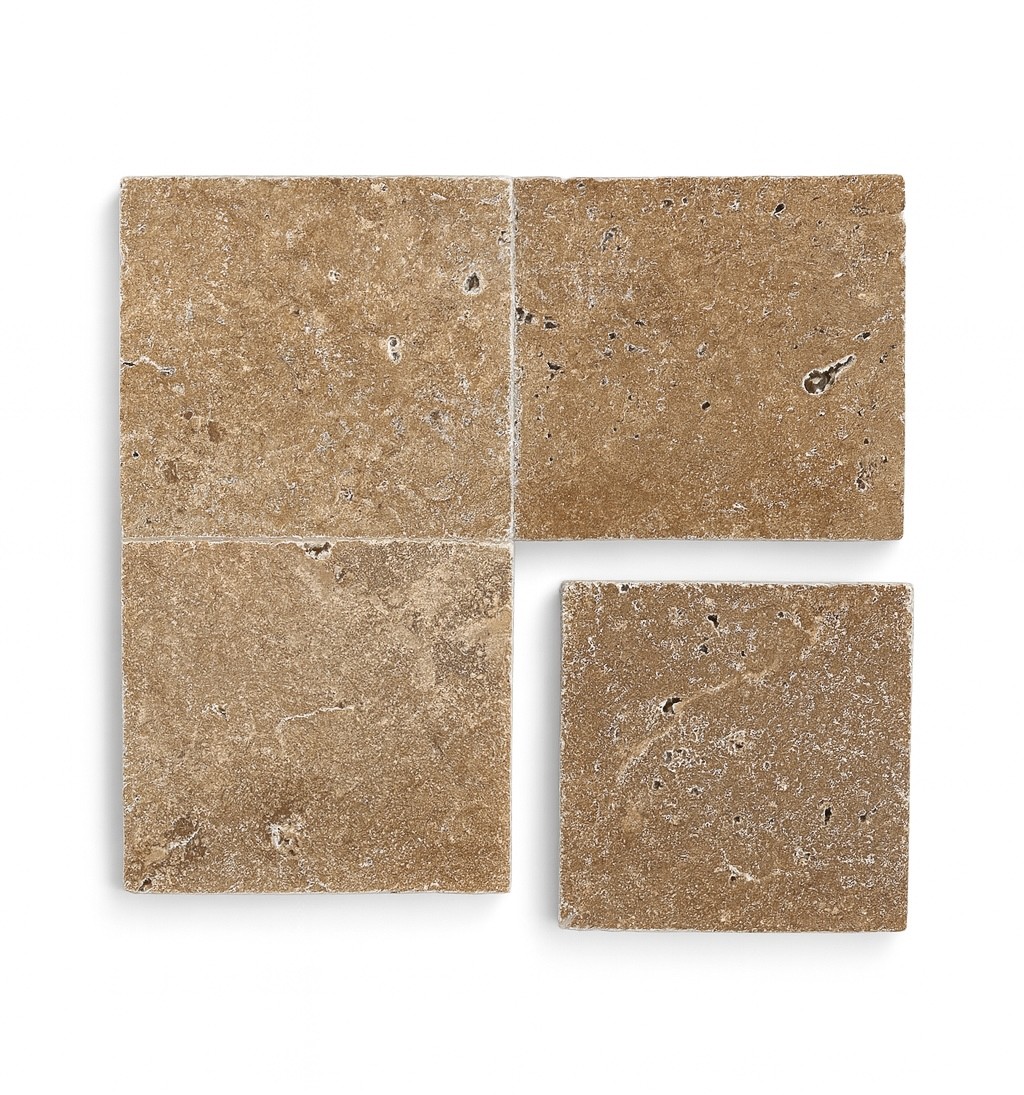 Travertine Walnut Unfilled & Tumbled Square Tile 150X150